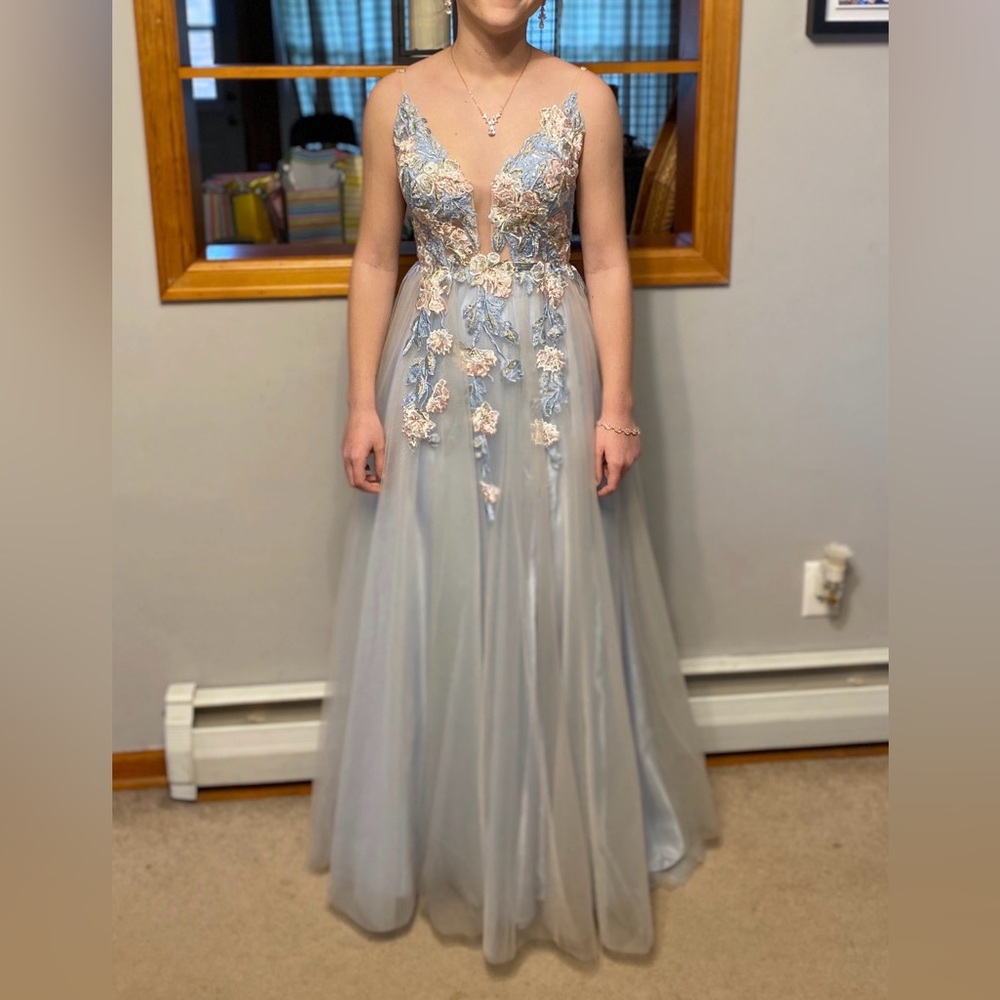 Blue Floral Prom Dress